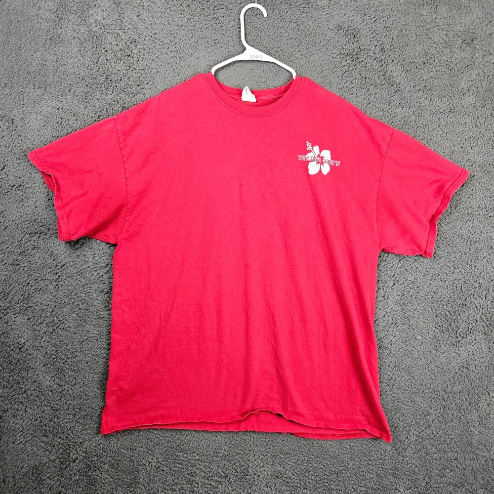 Trader Joes Mens 2XL‎ Red Hibiscus Flower Graphic T-Shirt Port & Company Cotton